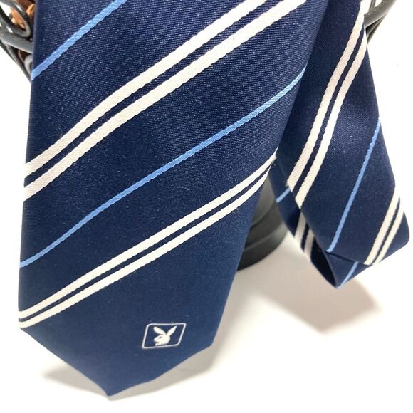 PLAYBOY Tie Italy Blue Light Blue White Stripes Mens Necktie 54 x 3 inches - Picture 10 of 15